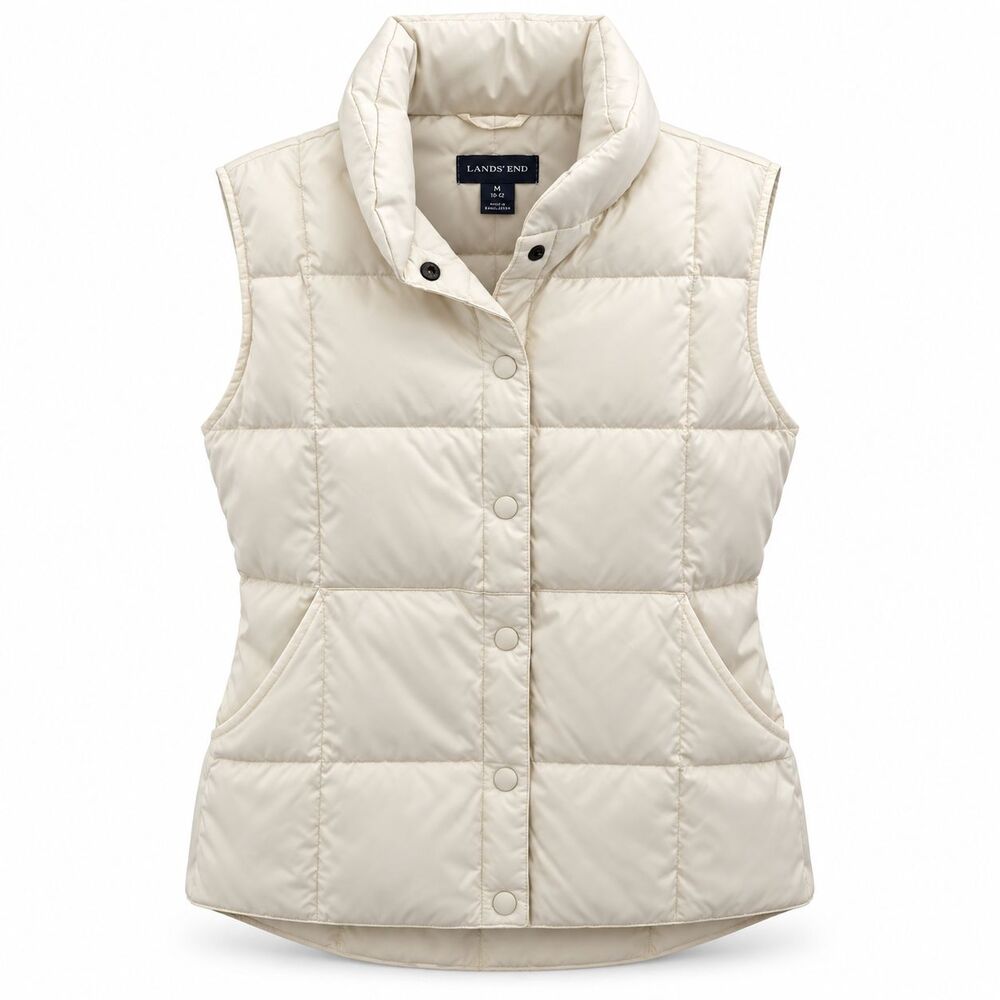 Lands' End Quilted Snap Down Puffer Vest Warm Lightweight Goosedown Feathers EUC